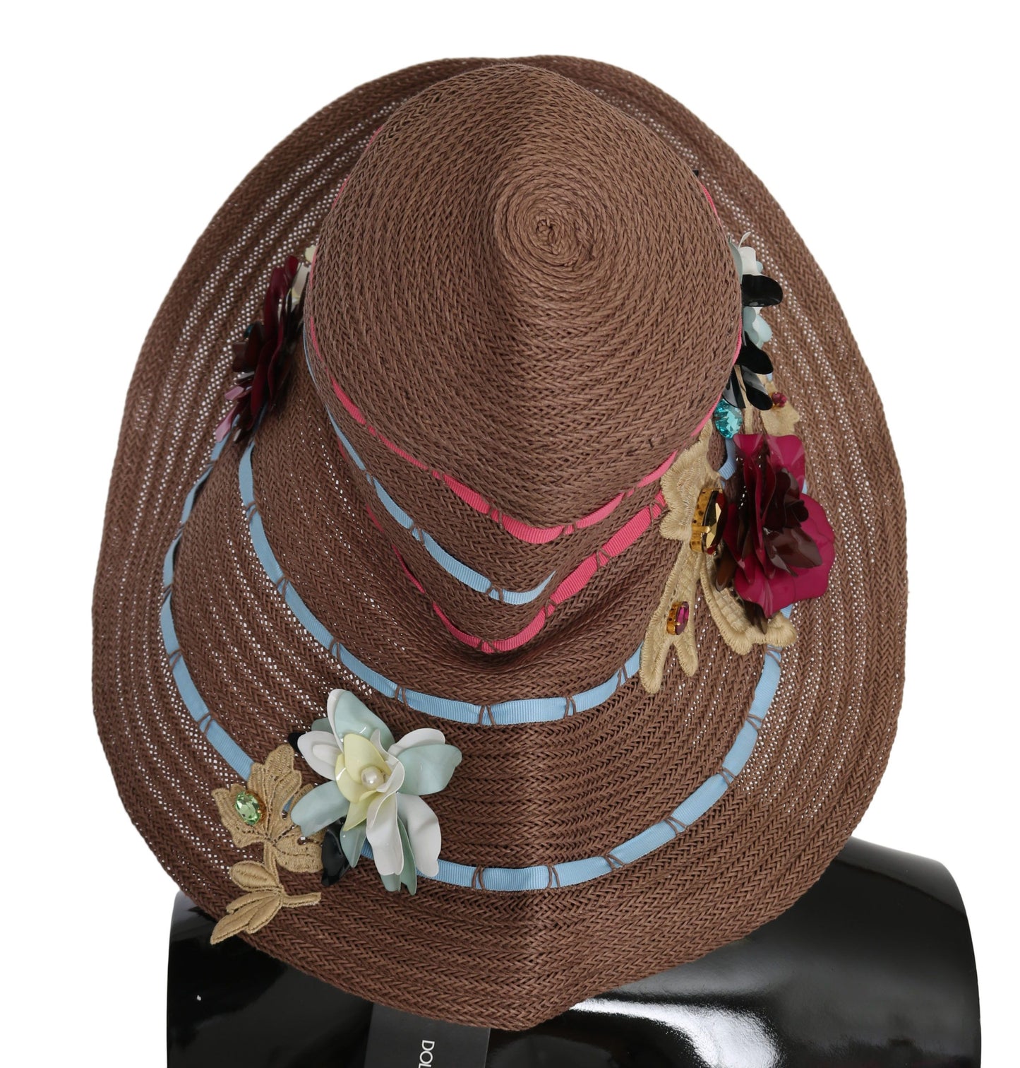 Dolce & Gabbana Brown Floral Wide Brim Straw Floppy Cap Hat