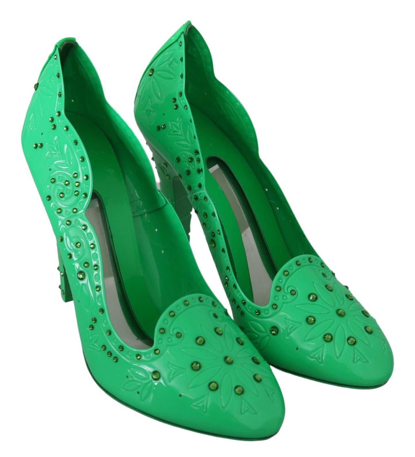 Dolce & Gabbana Green Crystal Floral Heels 신데렐라 신발