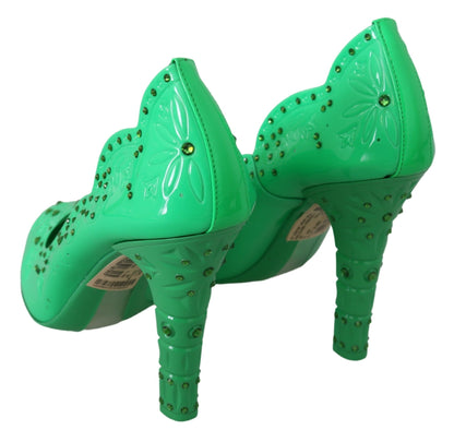 Dolce & Gabbana Green Crystal Floral Heels 신데렐라 신발