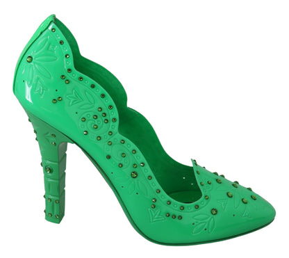 Dolce & Gabbana Green Crystal Floral Heels 신데렐라 신발