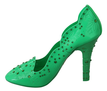 Dolce & Gabbana Green Crystal Floral Heels 신데렐라 신발