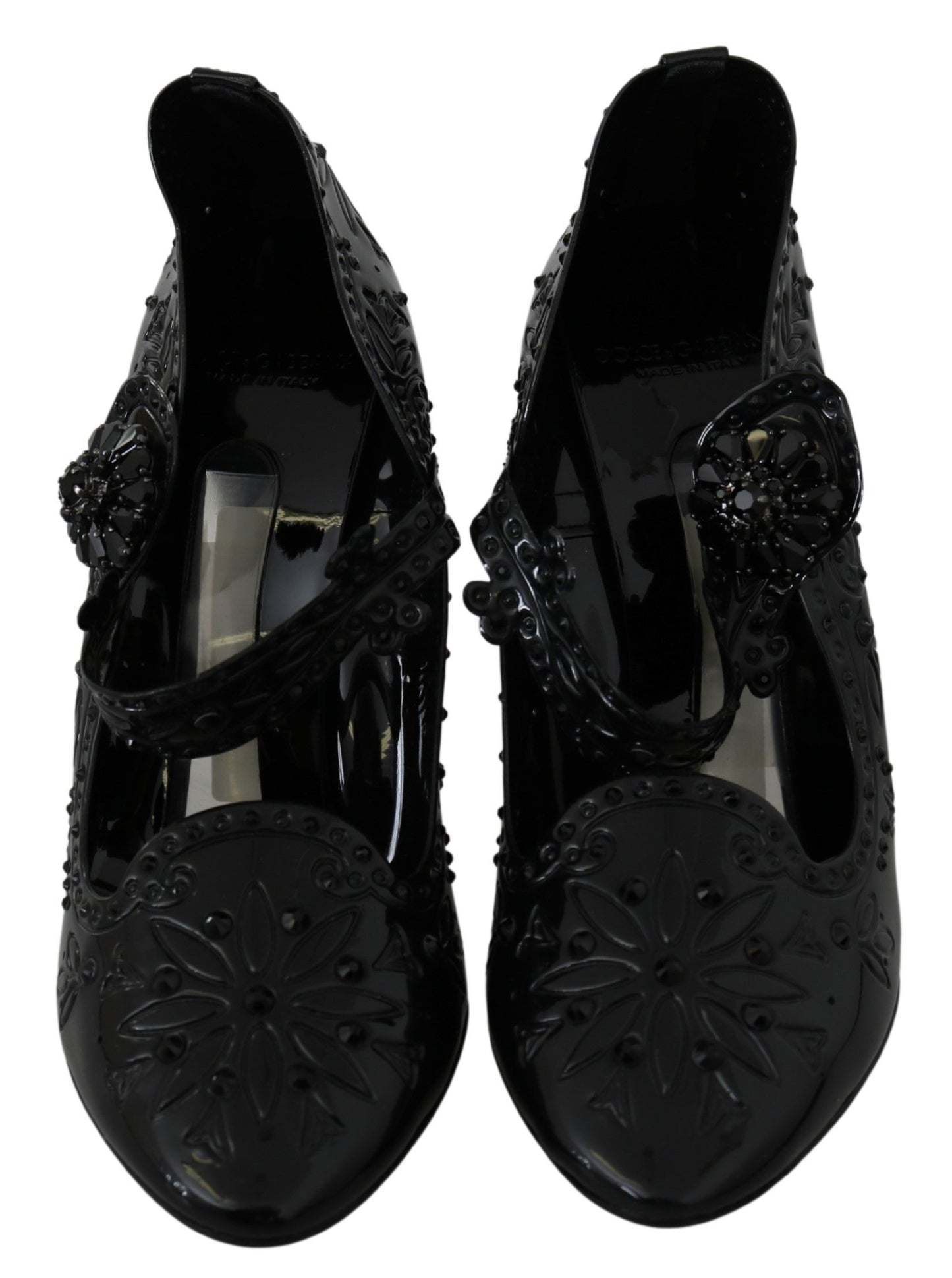 Dolce & Gabbana Black Floral Crystal Cinderella Heels 신발