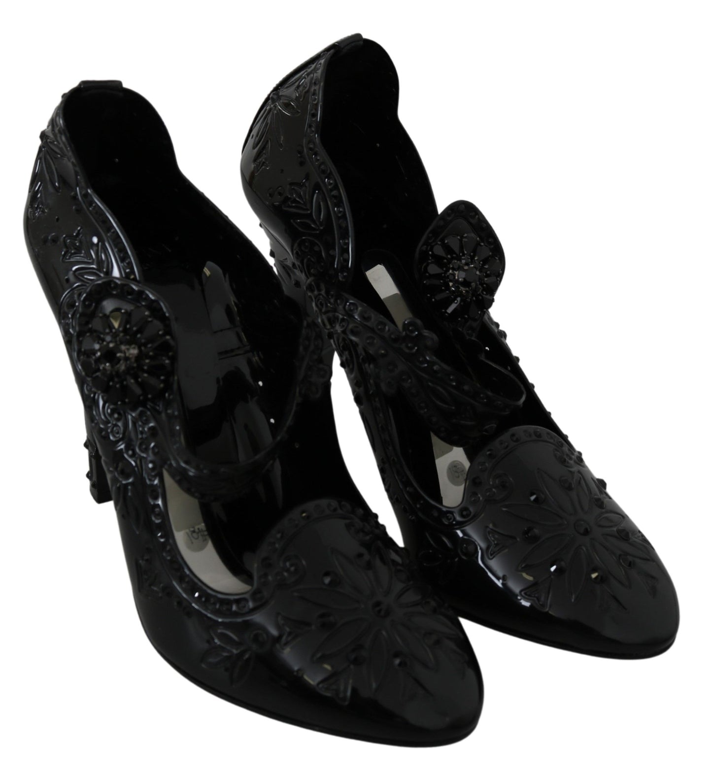 Dolce & Gabbana Black Floral Crystal Cinderella Heels 신발