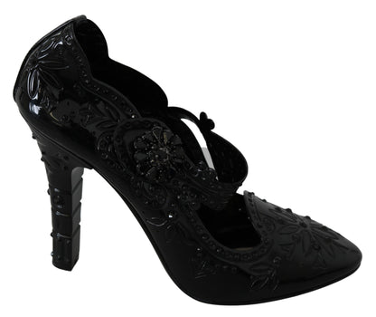 Dolce & Gabbana Black Floral Crystal Cinderella Heels 신발