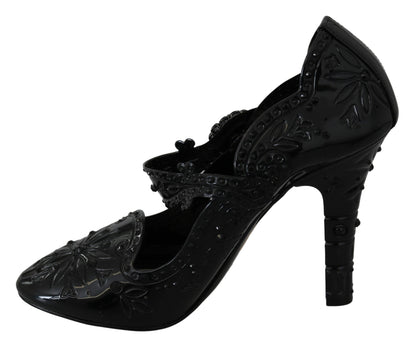 Dolce & Gabbana Black Floral Crystal Cinderella Heels 신발