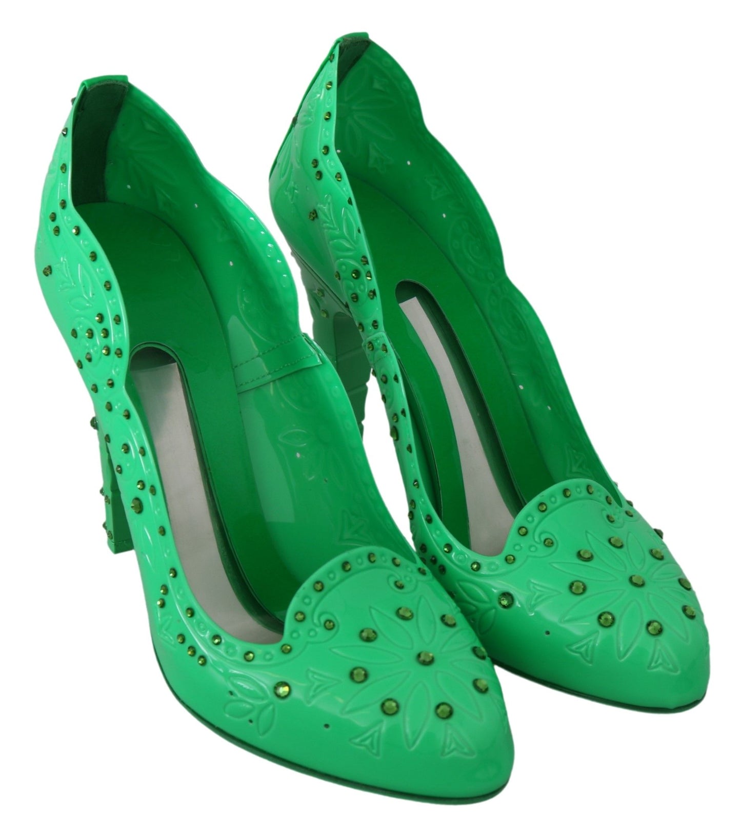 Dolce & Gabbana Green Crystal Floral Cinderella Heels 신발