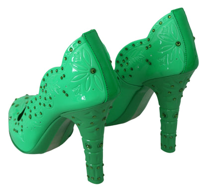 Dolce & Gabbana Green Crystal Floral Cinderella Heels 신발