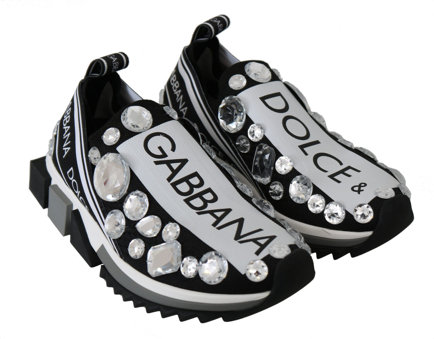 Dolce & Gabbana Black White Crystal Women 's Sneakers Shoes