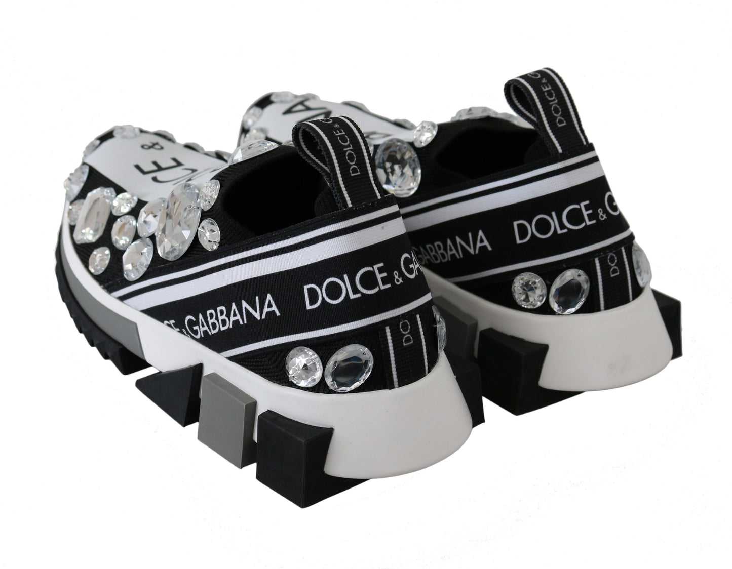 Dolce & Gabbana Black White Crystal Women 's Sneakers Shoes