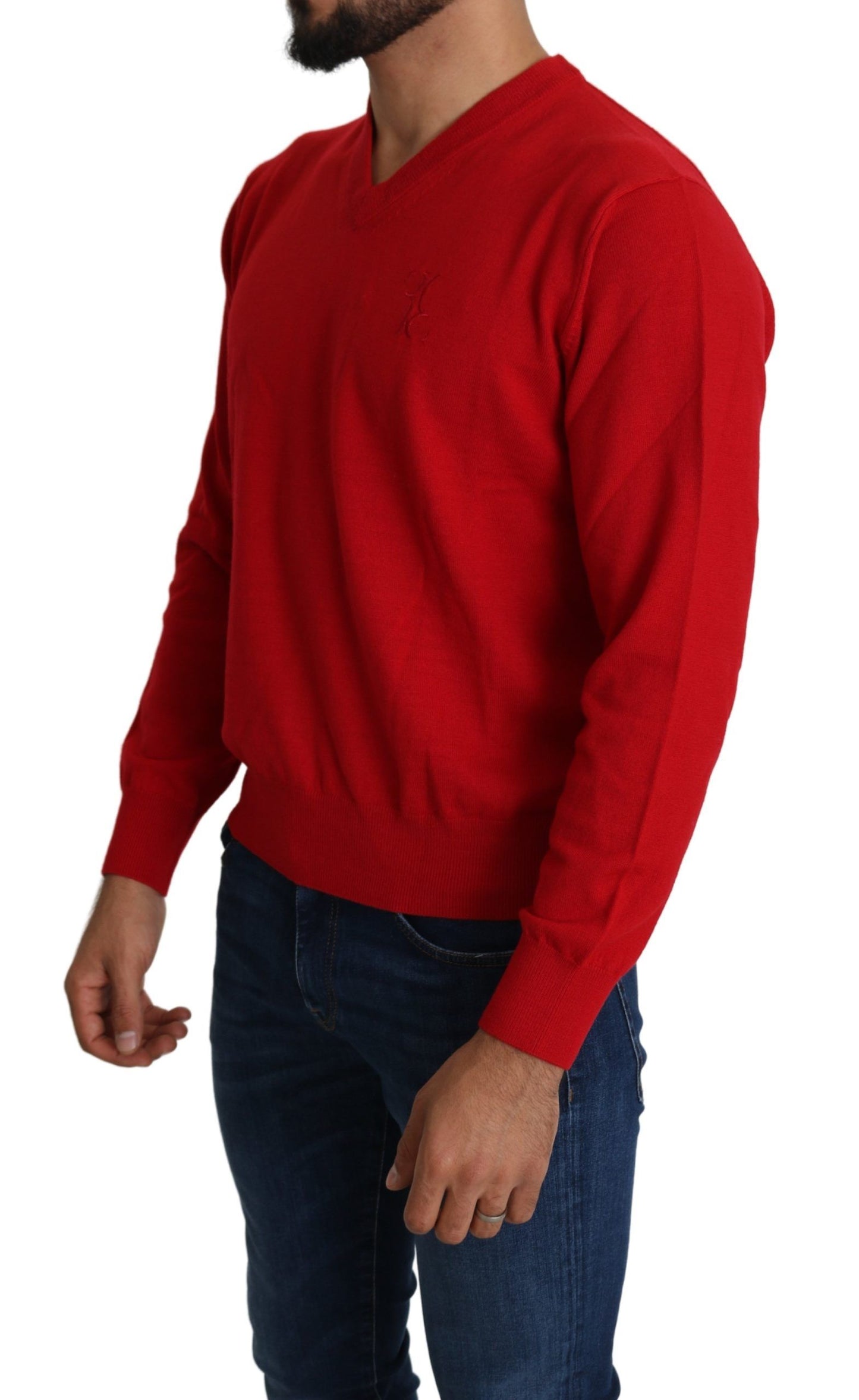 Milliardär italienischer Couture rotes V-Ausschnitt Wolle Sweatshirt Pullover Pullover