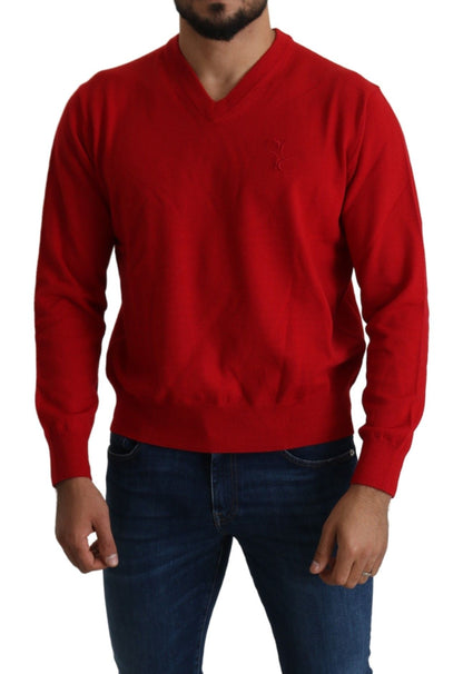 Milliardär italienischer Couture rotes V-Ausschnitt Wolle Sweatshirt Pullover Pullover