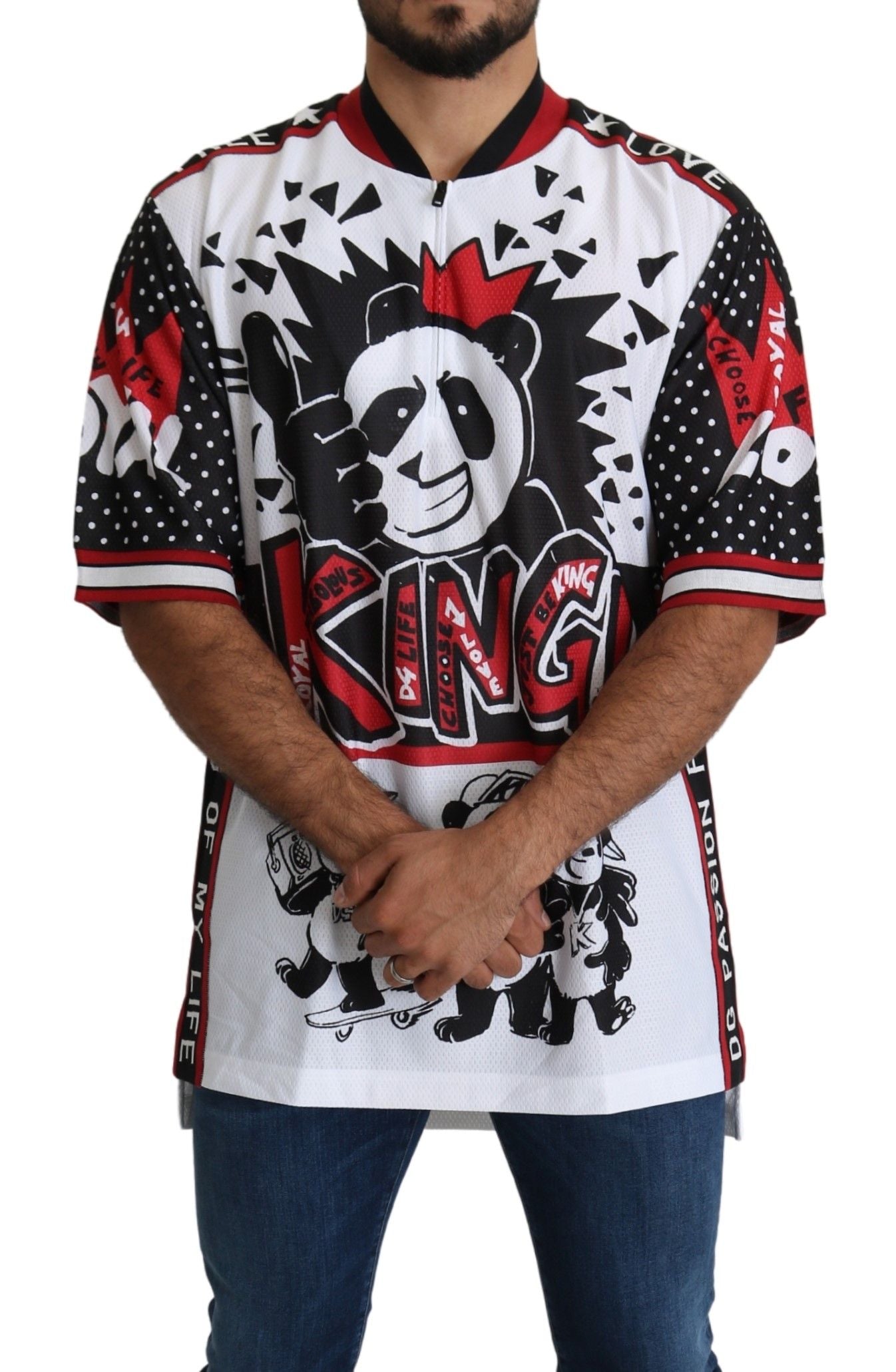 Dolce & Gabbana White King Panda Top Polyester Mens 티셔츠