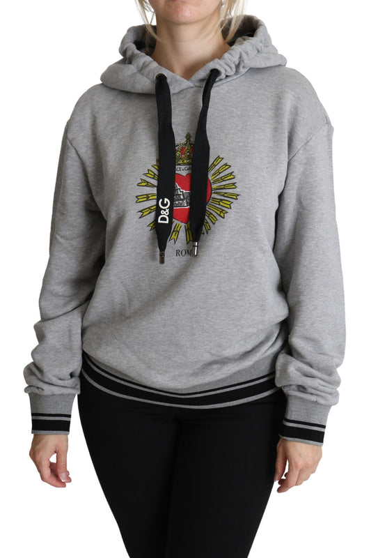 Dolce & Gabbana Grey Printed Hooded Exklusive Logo -Pullover