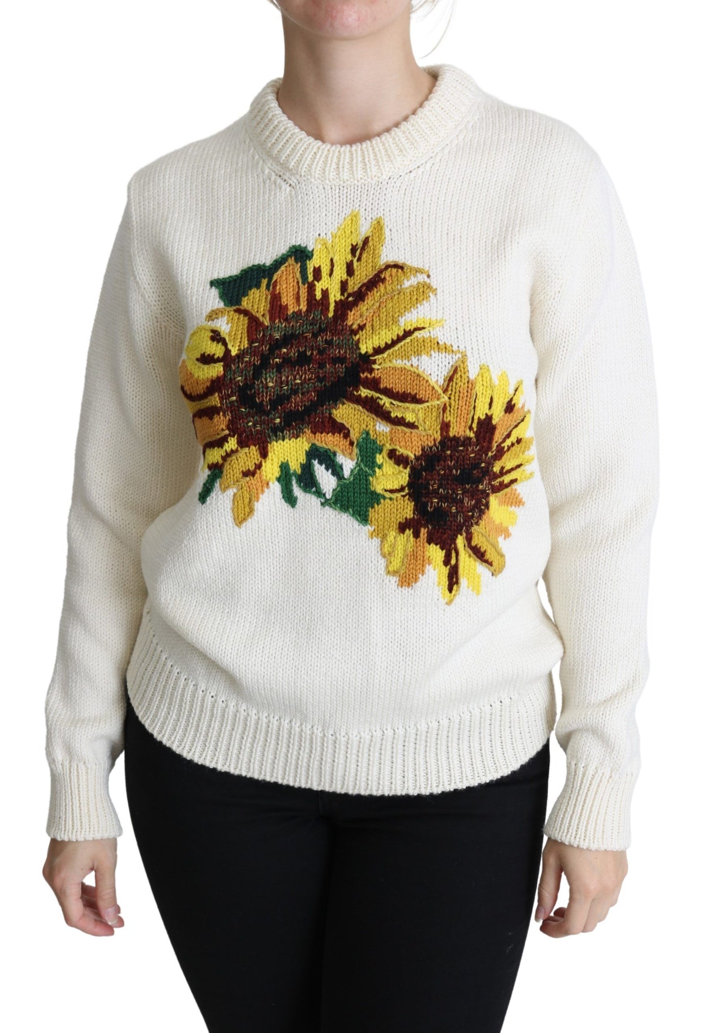 Dolce & Gabbana weiße Blumenwolle Pullover Sonnenblumenpullover