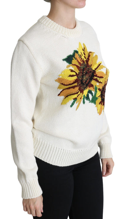 Dolce & Gabbana weiße Blumenwolle Pullover Sonnenblumenpullover