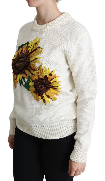 Dolce & Gabbana weiße Blumenwolle Pullover Sonnenblumenpullover