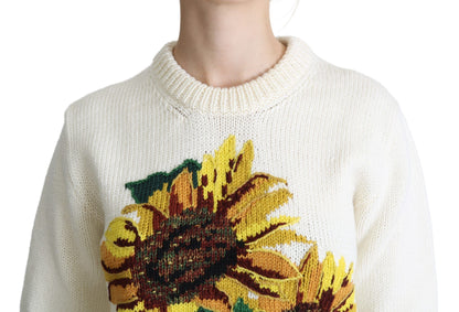 Dolce & Gabbana weiße Blumenwolle Pullover Sonnenblumenpullover