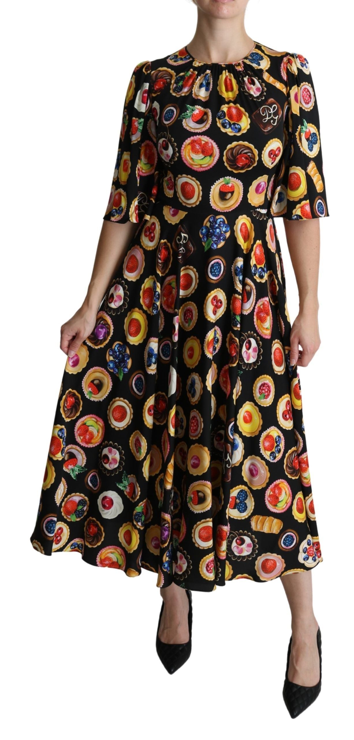 Dolce & Gabbana Multicolor Desserts A-Line Maxi Seidenkuchenkleid