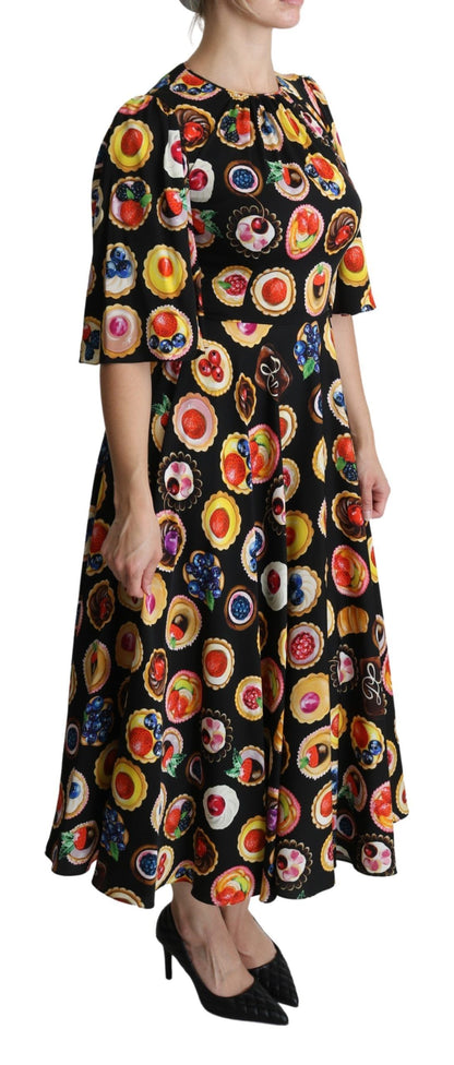 Dolce & Gabbana Multicolor Desserts A-Line Maxi Seidenkuchenkleid