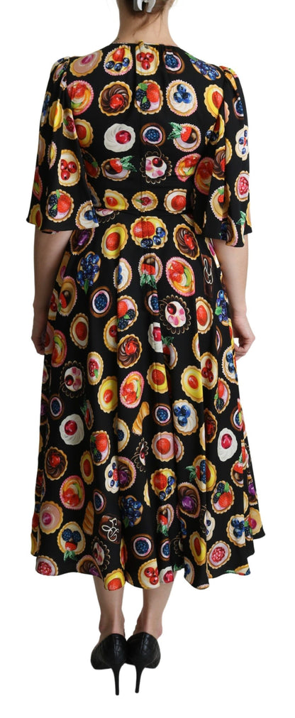 Dolce & Gabbana Multicolor Desserts A-Line Maxi Seidenkuchenkleid