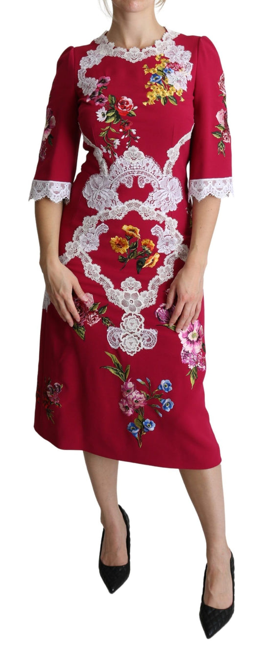 Dolce & Gabbana Red Blumes bestickte Hülle Midi Kleid