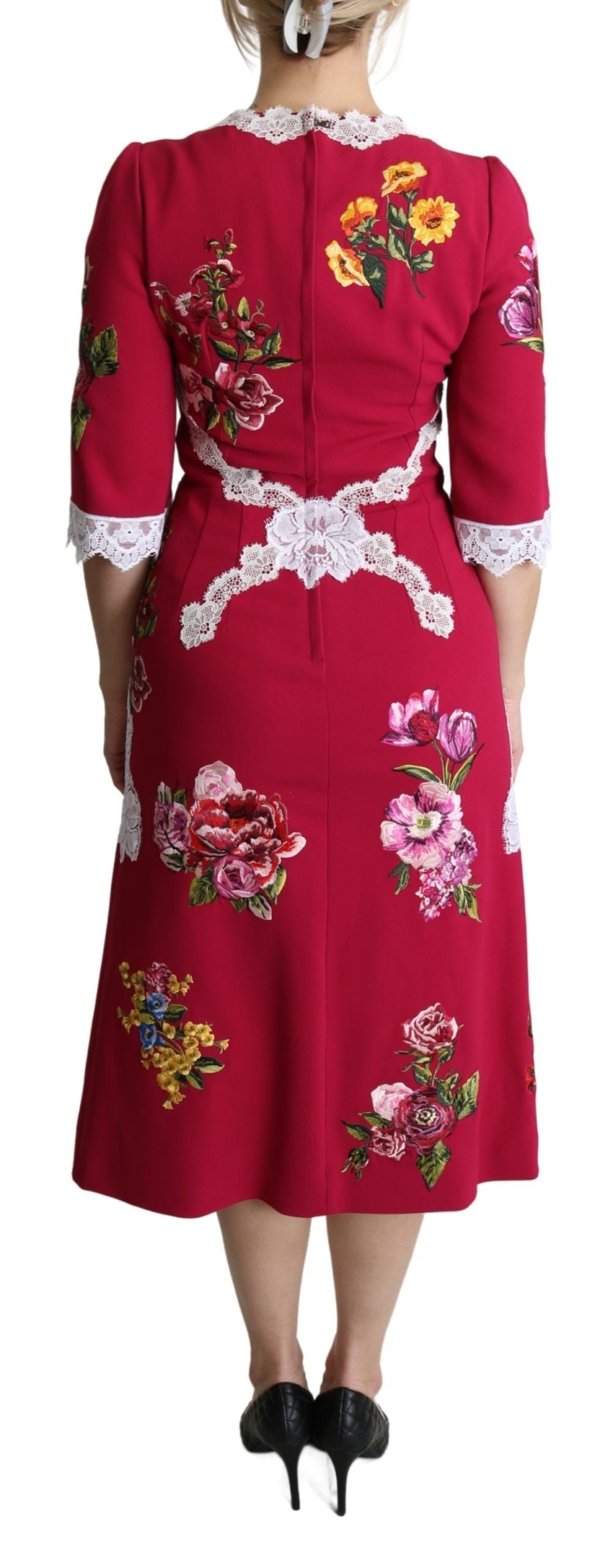 Dolce & Gabbana Red Blumes bestickte Hülle Midi Kleid