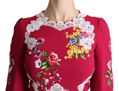 Dolce & Gabbana Red Blumes bestickte Hülle Midi Kleid