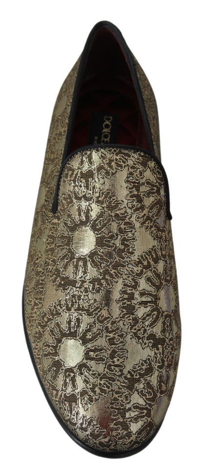 Dolce & Gabbana Gold Jacquard Flats Mens 로퍼 신발