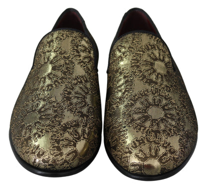 Dolce & Gabbana Gold Jacquard Flats Mens 로퍼 신발