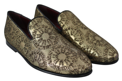 Dolce & Gabbana Gold Jacquard Flats Mens 로퍼 신발