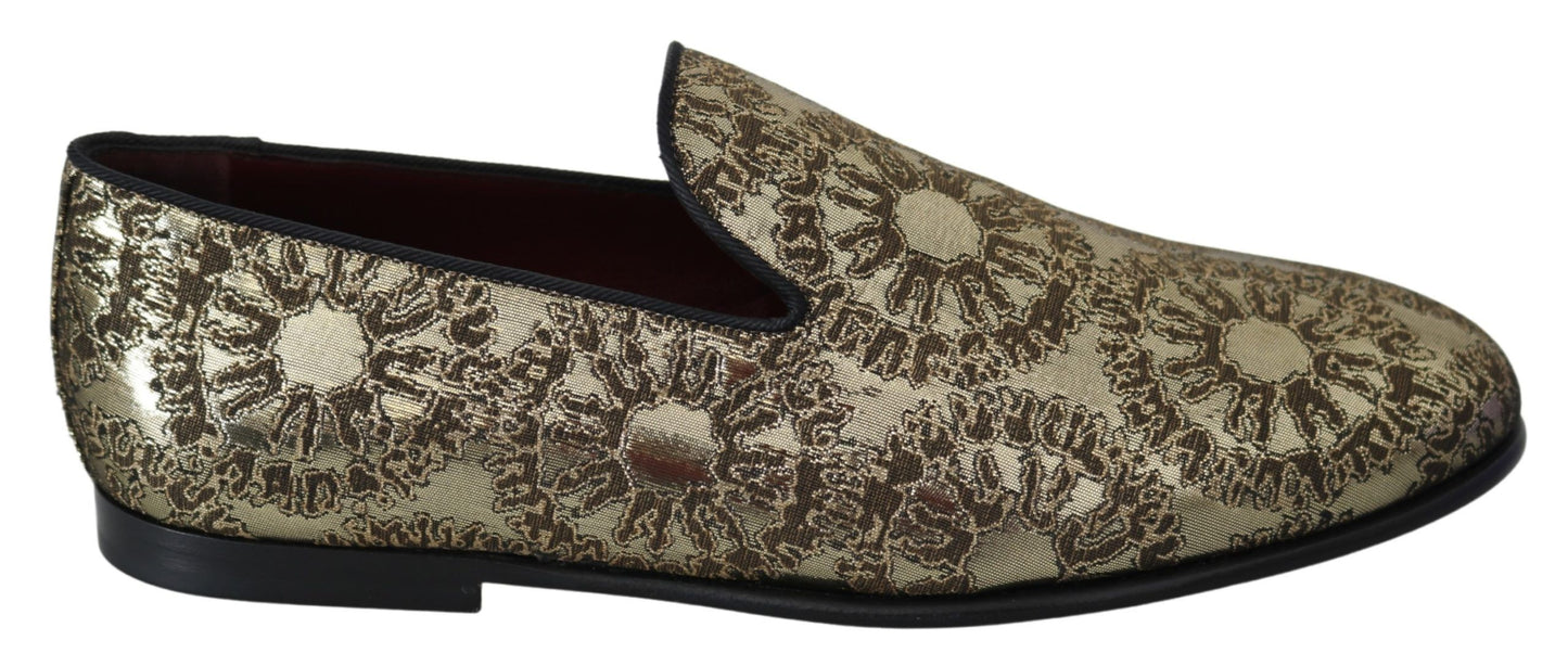 Dolce & Gabbana Gold Jacquard Flats Mens 로퍼 신발