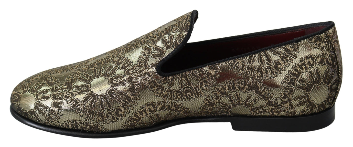 Dolce & Gabbana Gold Jacquard Flats Mens 로퍼 신발