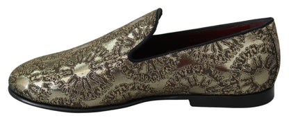 Dolce & Gabbana Gold Jacquard Flats Mens 로퍼 신발