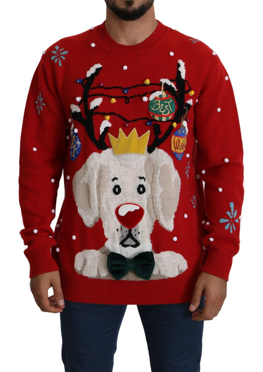 Dolce &amp; Gabbana Red Christmas Dog Pullover Kaschmirpullover