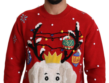 Dolce &amp; Gabbana Red Christmas Dog Pullover Kaschmirpullover