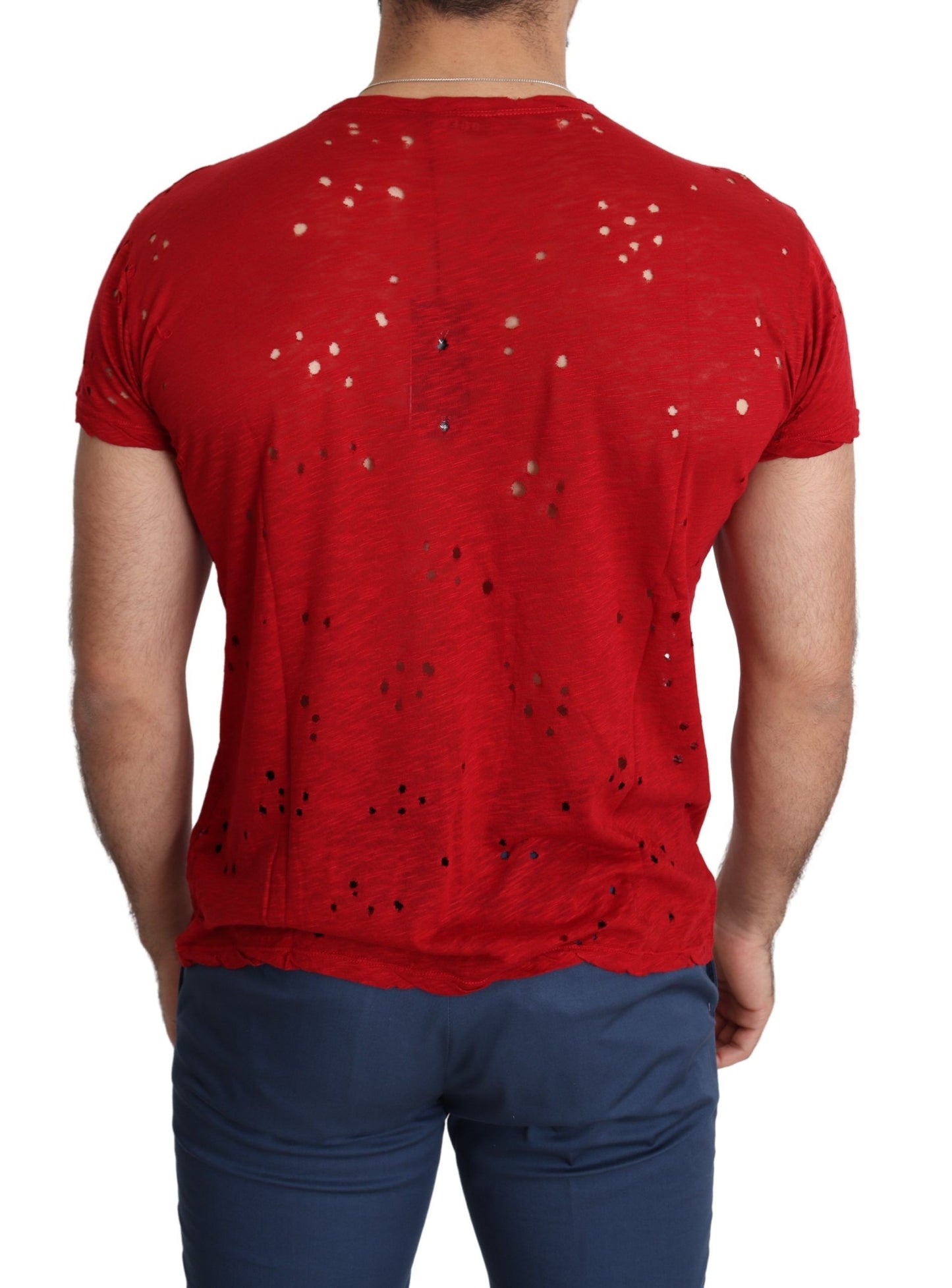 Guess Red Cotton Logo Print Herren Casual Top Perforiertes T-Shirt