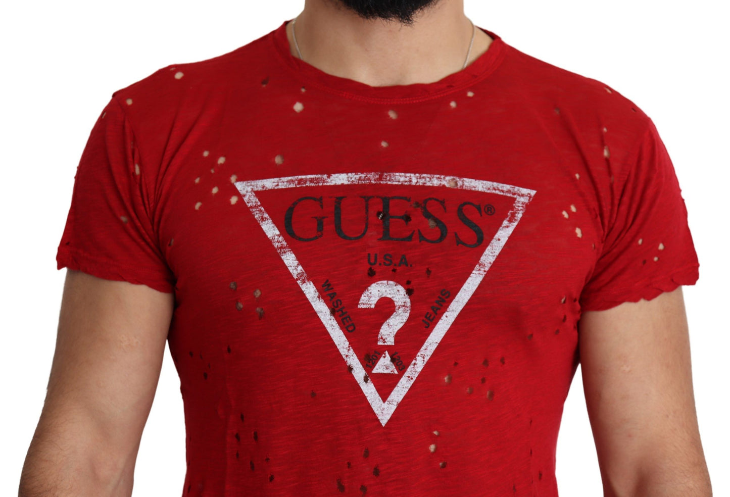 Guess Red Cotton Logo Print Herren Casual Top Perforiertes T-Shirt