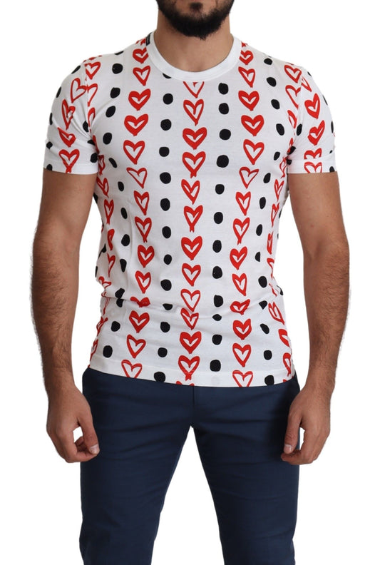 Dolce & Gabbana White Hearts Print Cotton Men Top T-Shirt