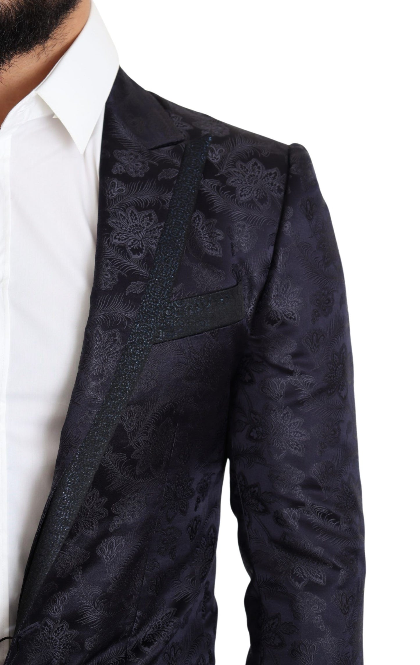 Dolce & Gabbana Blue Floral Jacquard Silk Coat Martini Blazer