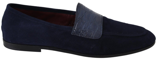 Dolce & Gabbana Blue Suede Caiman 로퍼 슬리퍼 신발