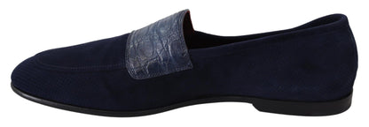 Dolce & Gabbana Blue Suede Caiman 로퍼 슬리퍼 신발