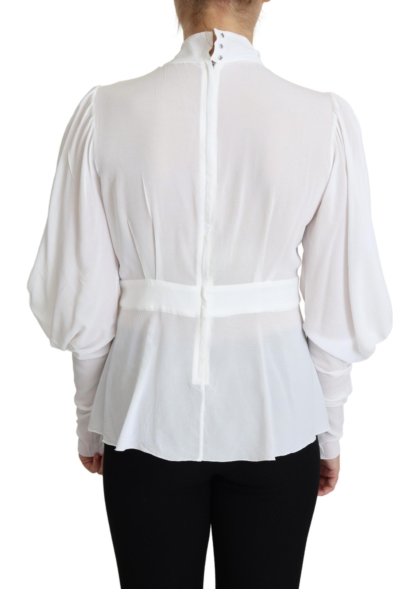 Dolce & Gabbana White Blouse Ascot Collar Lantern Sleeves Top