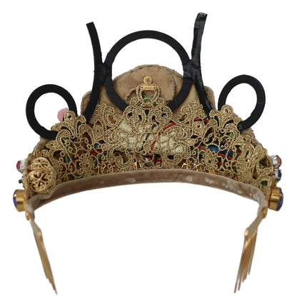 Dolce & Gabbana Gold Brass Floral Crystals LED LIGHT LIGHT CROWN TIARA DIADEM