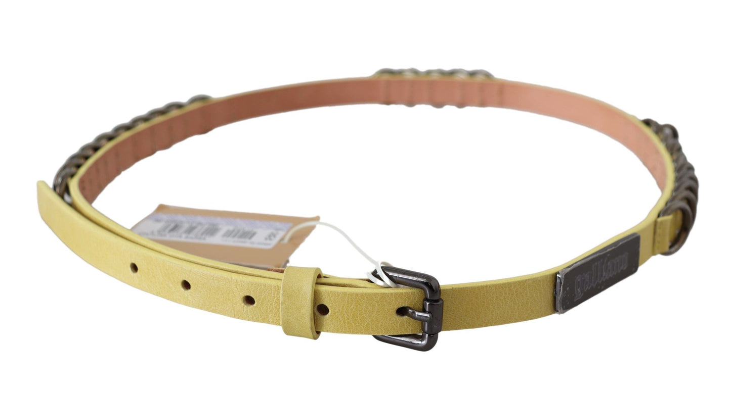 John Galliano Yellow Leather Luxury Slim Buckle Fancy Belt