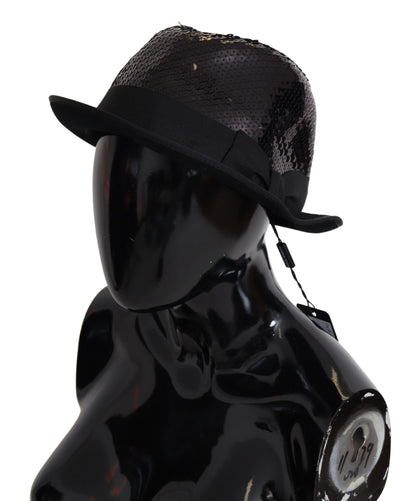 Dolce & Gabbana Black Polyester 스팽글 여성 Fedora Capello Hat