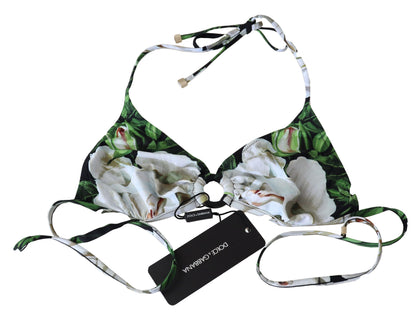 Dolce & Gabbana Floral Print Bikini Top with Logo Clasp