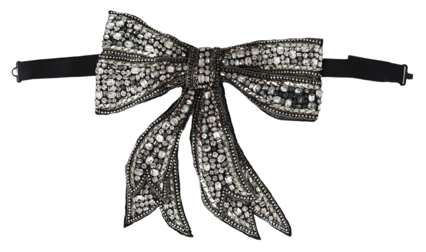 Dolce & Gabbana Silberkristall Perlen Pailletten Laufstieg Halskette Bowtie