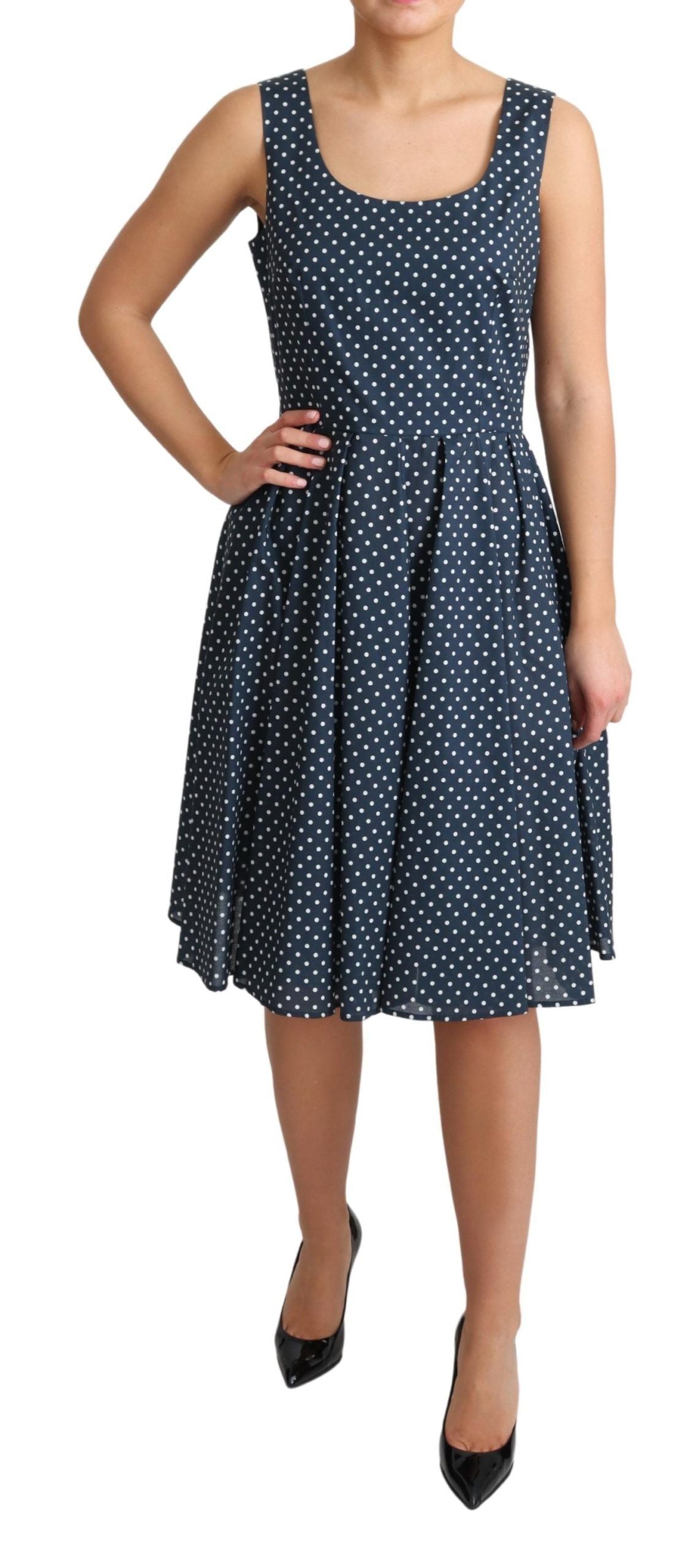 Dolce & Gabbana Blue Dotted Cotton A-Line-Kleidkleid