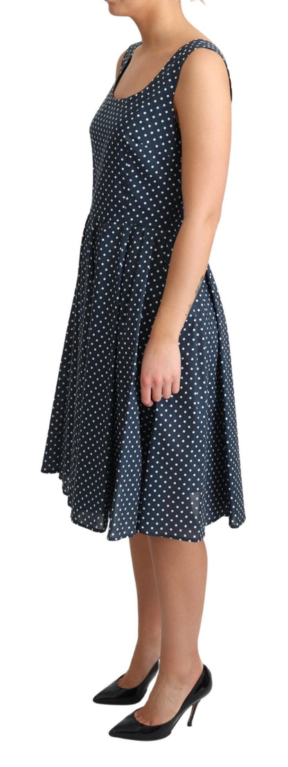 Dolce & Gabbana Blue Dotted Cotton A-Line-Kleidkleid