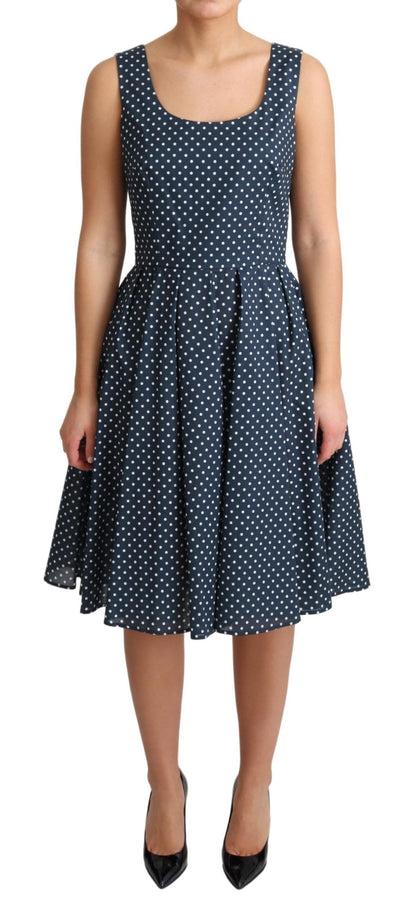 Dolce & Gabbana Blue Dotted Cotton A-Line-Kleidkleid